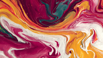 Captivating Crimson Gold White Abstract Swirls An Artistic Wallpaper Depicting Fluid Acrylic Paint Mixing Creating A Mesmerizing Effect Ideal For Modern Design