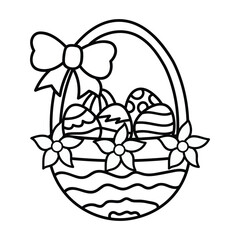 Bold and Easy, Easter Coloring Page, Line Art Drawing, Decorative Egg Basket, Easter-themed, Holiday Coloring Fun, Easter Egg in Basket Coloring,