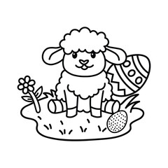 Printable Easter lamb and Easter Egg,   Line Art Drawing, Easter-themed, Holiday Coloring Fun, Coloring Illustration stock illustration