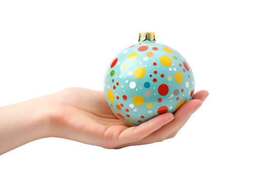 a hand with a Christmas ornament isolated on a white background 