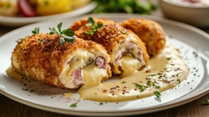 Exquisite Cordon Bleu: Golden-Crusted Chicken Rolls with Melted Cheese Perfection