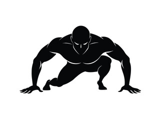 Muscular Man in Low Stance Silhouette