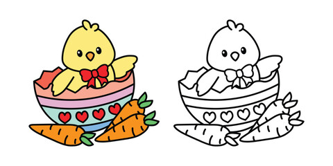 Easter Eggs Chick,Bold and Easy, Easter Coloring Page, Line Art Drawing, Easter-themed, Holiday Coloring Fun, Easter Chick in a Egg Coloring, Easter Coloring Illustration stock illustration