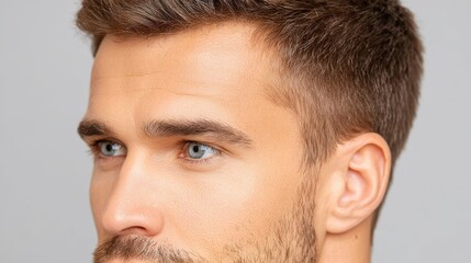 Obraz premium Man with hair loss showing confidence in a neutral background during a portrait session