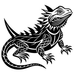 Tribal Style Lizard Reptile Tattoo Design Illustration