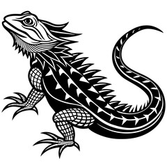 Stylized Black and White Lizard Illustration Tribal Design
