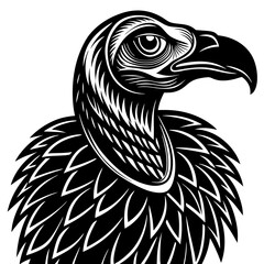 Stylized Black and White Vulture Head Illustration