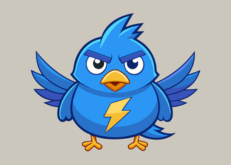 Angry Blue Bird Cartoon Character with Lightning Bolt