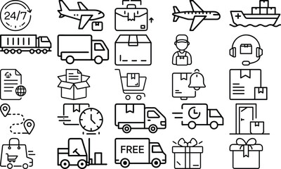  Delivery and Shipping Vector Icons Set - Editable Collection