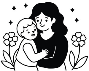 Mother's Love A Tender Embrace Between Mom and Child, Illustrated