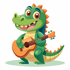 Cute Cartoon Crocodile Playing Acoustic Guitar