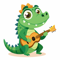 Cute Cartoon Crocodile Playing Acoustic Guitar