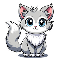 Adorable Gray Kitten Cartoon Illustration