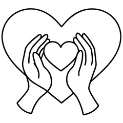Two Hands Gently Holding a Small Heart Inside a Larger Heart Outline