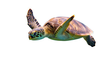  green sea turtle swimming underwater in the ocean isolated on white background PNG ,AI GENERATED
