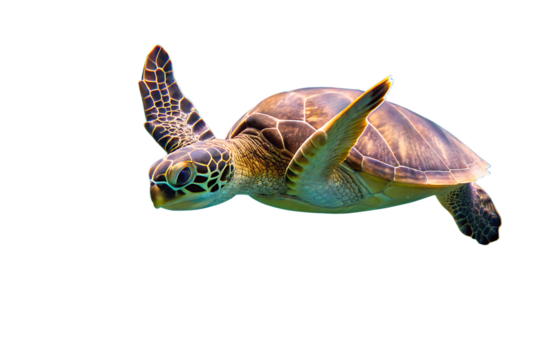  green sea turtle swimming underwater in the ocean isolated on white background PNG ,AI GENERATED