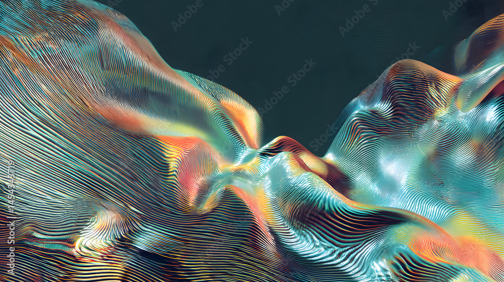 Poster luminous waveforms captivating display of light and color abstract art with intricate patterns swirl