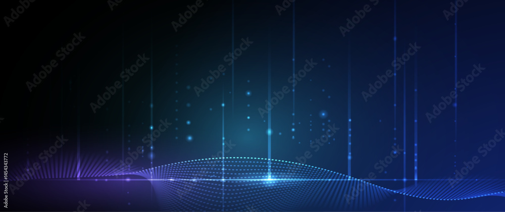 Aufkleber Vector abstract dynamic, wave particle and dot. Illustration technology background with dynamic mesh, flow particles design for banner, wallpaper. Futuristic, digital datum network and science concept
