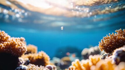 Underwater coral reef ecosystem with sunlight shining through water, restoring vibrant marine life in oceans colorful coral reef ecosystem