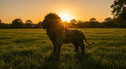 Leaf Lion Sculpture at Sunset