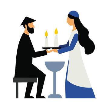 couple holding candles, geometric style clip art preview