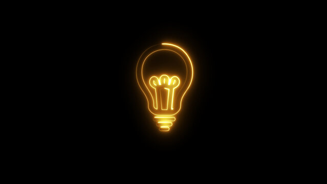 Glowing light bulb symbol neon line Isolated on Black Background