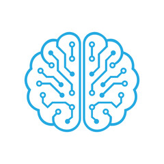 Blue Brain Circuit Logo Vector. Tech AI Neural Network Icon