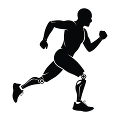 Naklejka premium Prosthetic limb running Silhouette, Vector, Illustration, Icon, Logo, White Background.