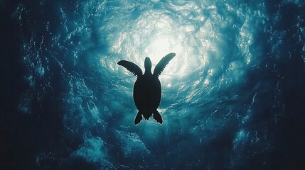 Aquatic ballet: Sea turtle gracefully gliding through clear turquoise waters