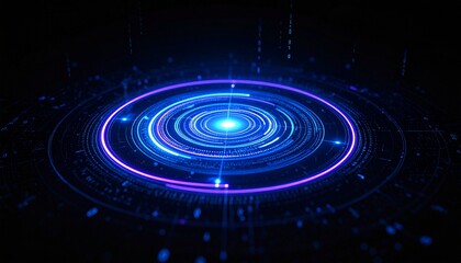 Fototapeta premium futuristic digital circles glowing with neon light, forming an immersive tech display. The image is a striking representation of modern technology.
