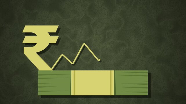 indian rupee history growth graph over stack of money animation