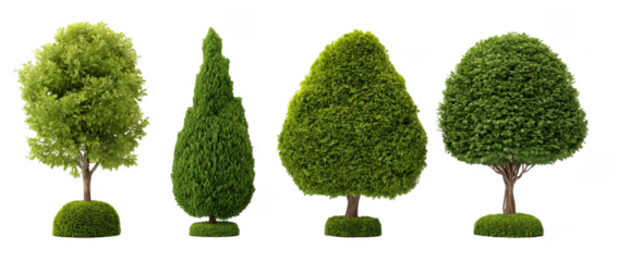 Topiary Garden Decorative Trees Collection Set on Transparent Background