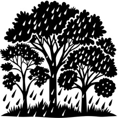 Rainforest rain Tree Silhouette Isolated on transparent background
