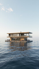 Modern Floating House Glass Wood Calm Ocean Endless Floating Home Minimalist Serene Luxury Eco-Friendly Infinite Waters