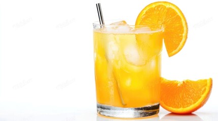Fototapeta premium Screwdriver cocktail high-resolution cocktail drink in clear glass with vibrant garnish, isolated white background