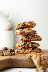 Homemade oatmeal cookies with cranberries and pumpkin seeds. Healthy diet snack.