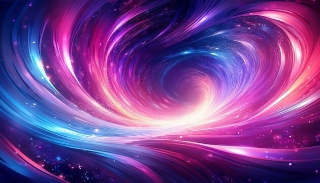 an abstract background with a swirling vortex of sparkling lights in a dynamic array of pinks blues and purples resembling a journey through a cosmic galaxy
