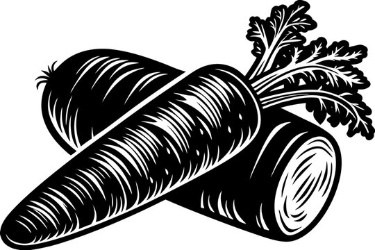 black and white carrots with green leaves clip art preview