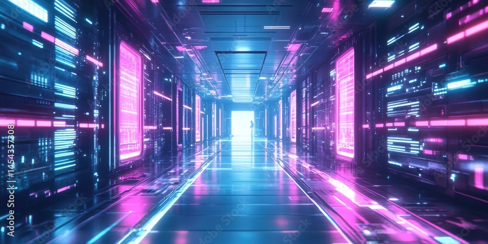 Aufkleber a cybernetic tech company with robotic r&d labs and neon-lit innovation hubs, driving technological 