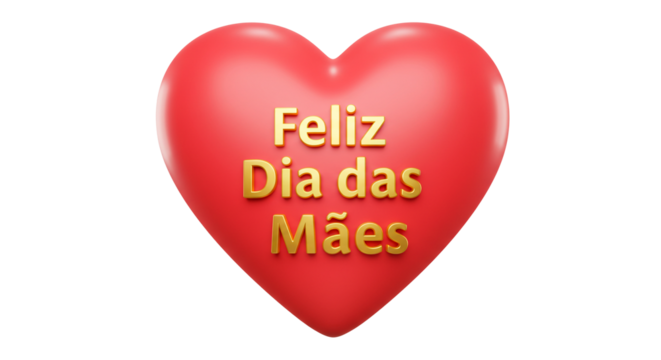 A red heart with the golden text 'Feliz Dia das M?es', a message of love for mothers on a black background, symbolising affection.