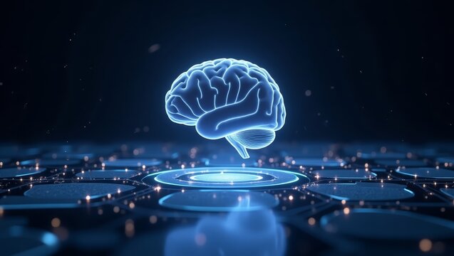 Digital brain visualization with glowing neural paths — ideal for health dashboards, biotech apps, and AI research tools