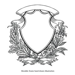 Fototapeta premium Heraldic Frame Vintage Hand Drawn Engraving Illustration