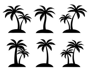 Fototapeta premium Set of 6 Tropical Islands with Palm Trees isolated on transparent background 