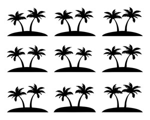 Fototapeta premium Black Silhouette of Tropical Islands with Palm Trees