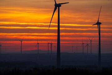 Wind turbine in flat landscape near Vienna, Austria