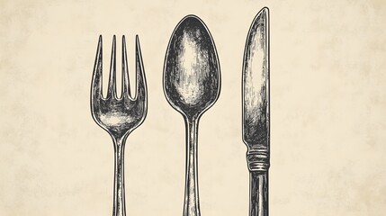Vintage illustration of classic utensils.