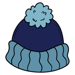 Hand drawn cartoon warm blue hat on white background.