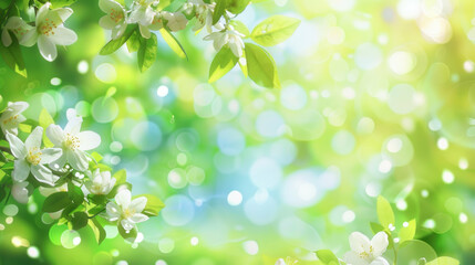 Fototapeta premium Springtime blossoms and lush green foliage