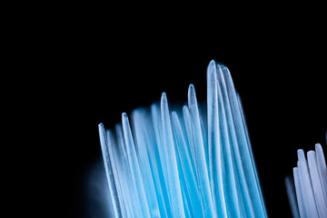 micro photography, extreme close up new blue toothbrush bristles