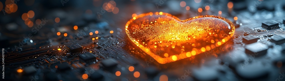 Wall mural glowing heart shaped microchip symbolizing the intersection of technology and emotion